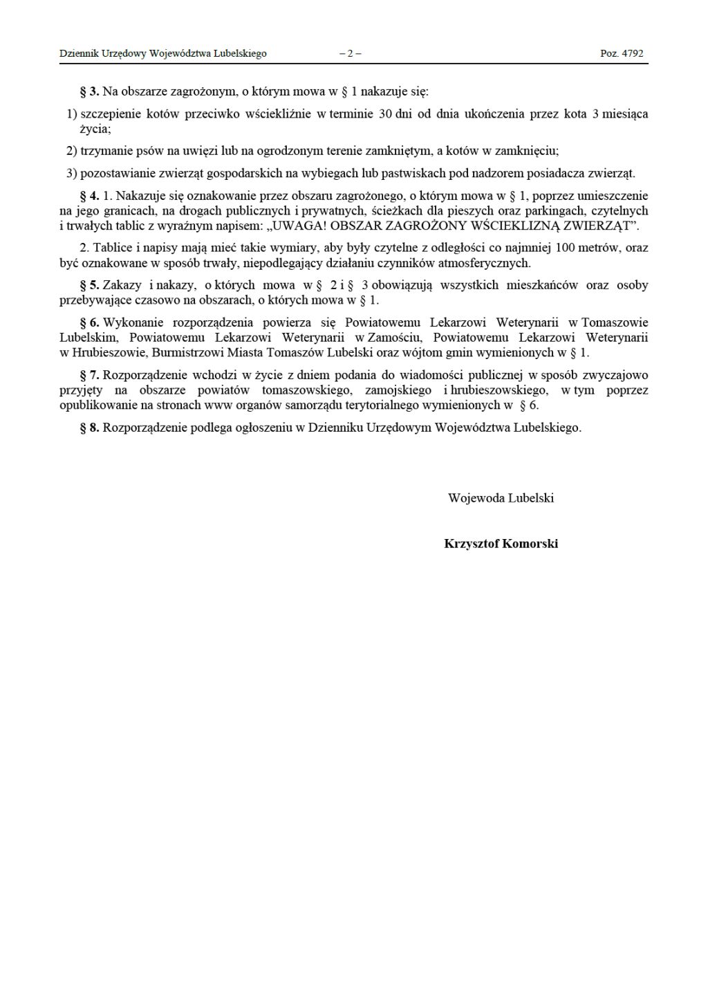 Rozporządzenie Nr 15 Wojewody Lubelskiego z dnia 4 października 2024